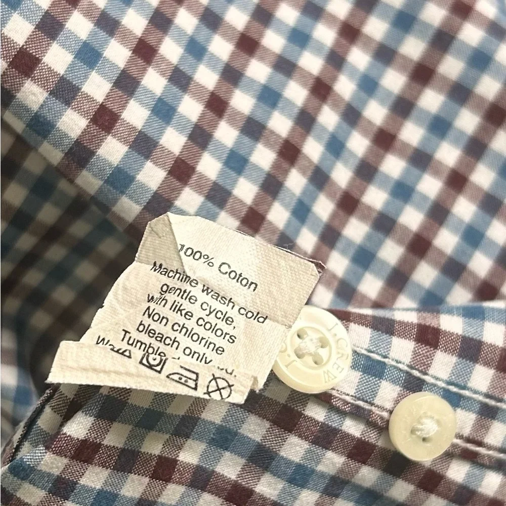 Men's J Crew button down burgundy blue Checkered Shirt preppy work 100% cotton